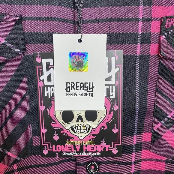 Greasy Hands Society Mens Pink Black Purple Button Up Flannel Shirt 2XLT Tall - Picture 9 of 10
